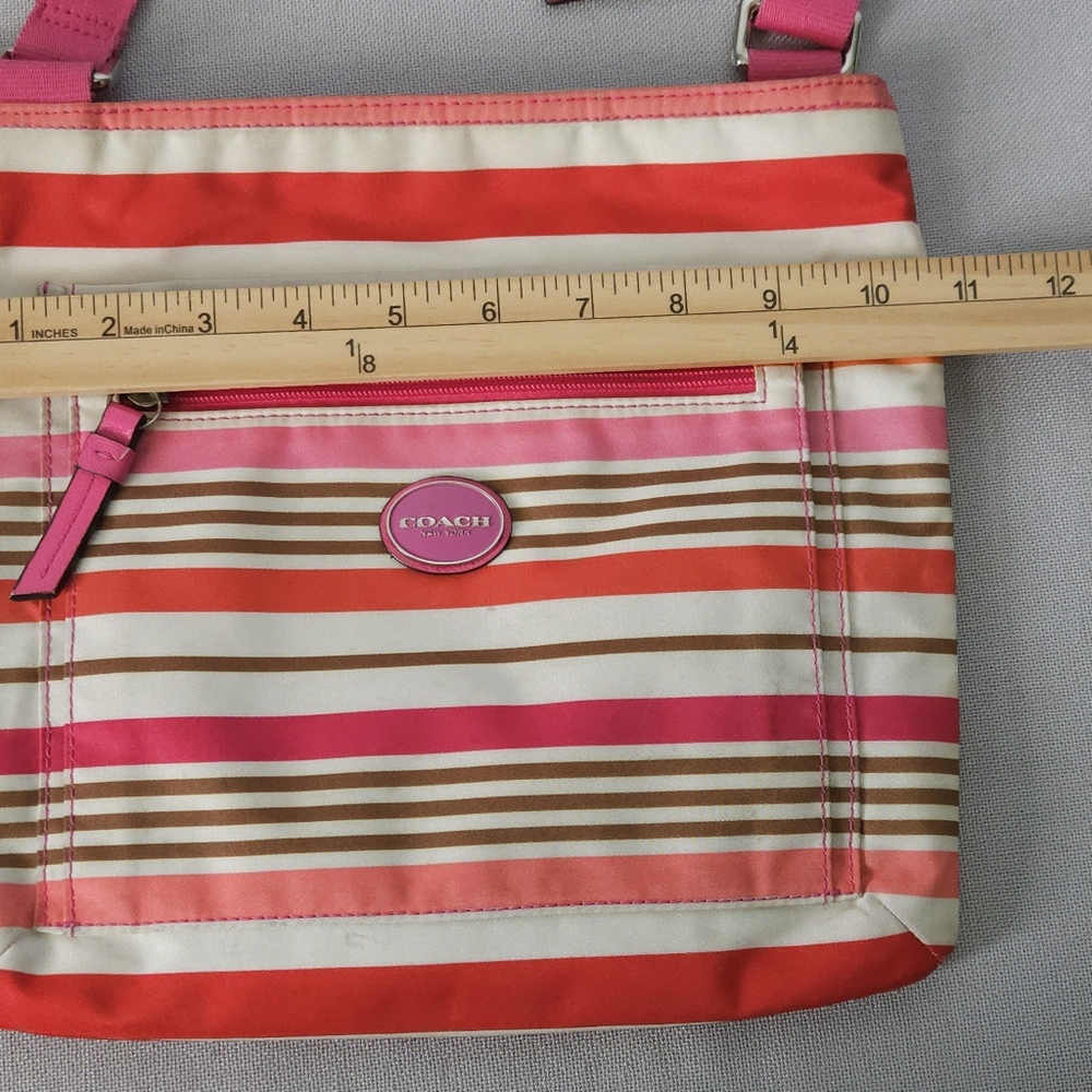 Coach F31962‎ Stripe Nylon Crossbody Purse Pink Leather Trim Lightweight Travel - Picture 9 of 10